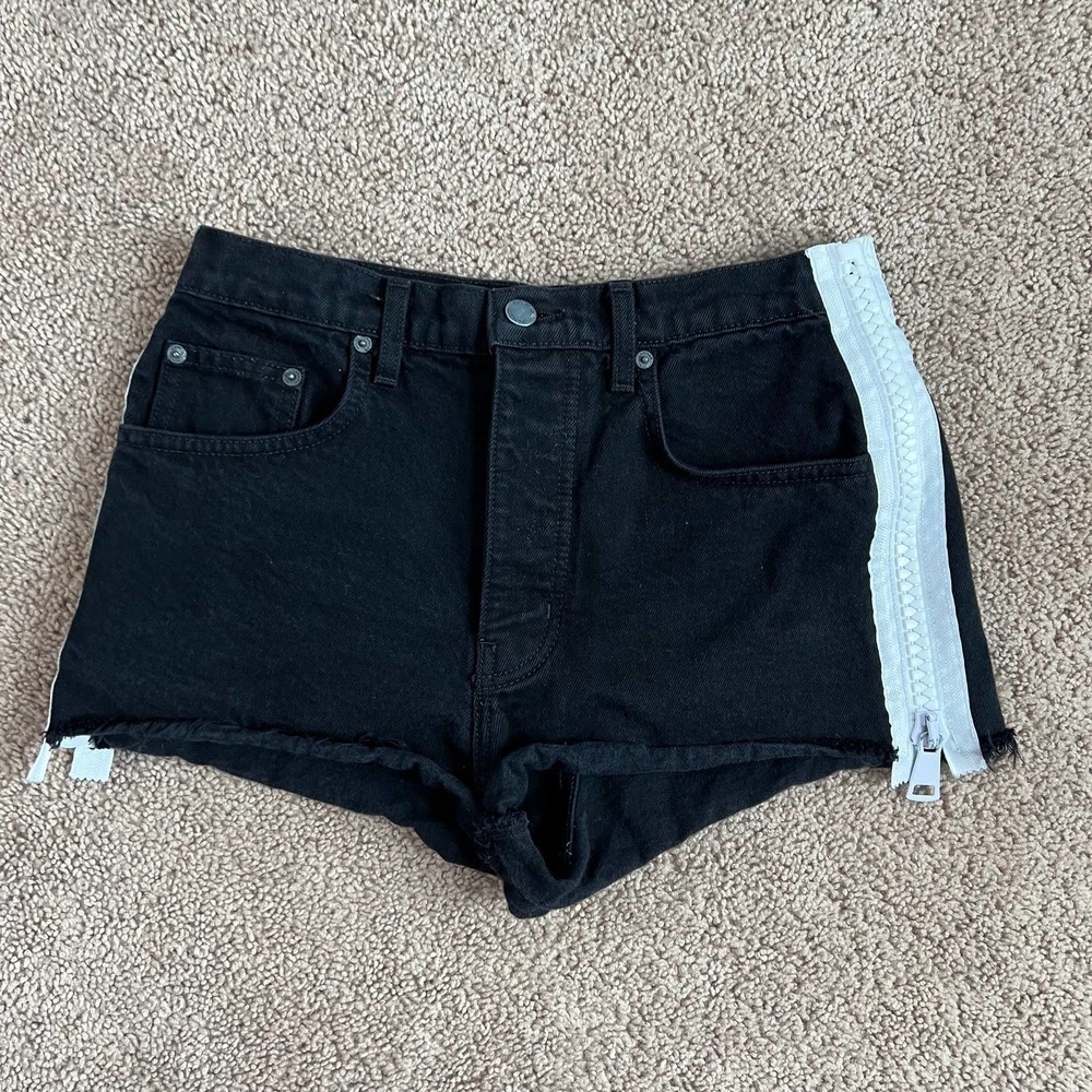 Carmar Titania Black Side Zip Button Fly Raw Hem High Rise Cotton Denim Shorts